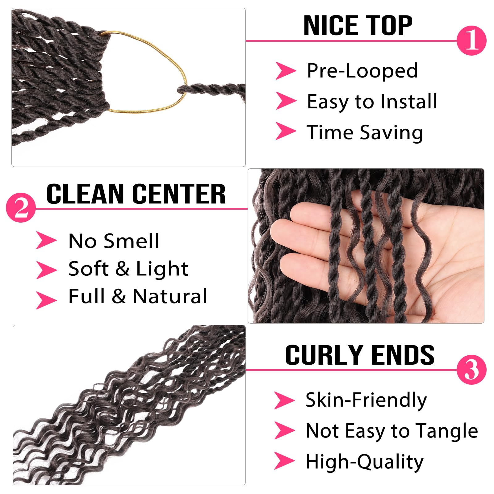 Boho Senegalese Twist Crochet Hair with Curly Ends, Pre-Looped 9-Pack
