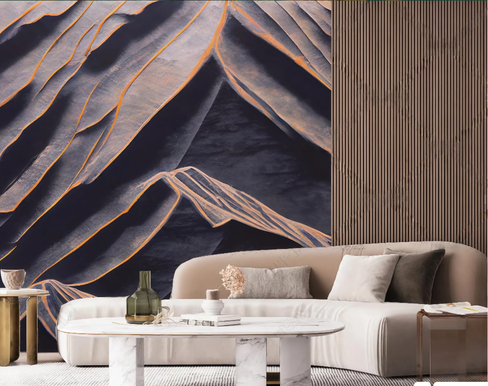 Tapeta nowoczesna minimalistyczna sztuka trójwymiarowa złota linia wytłoczony szczyt górski wzór skały telewizor sofa tło tapeta ścienna salon restauracja kawiarnia ścienna, 3D, 300 x 210 cm