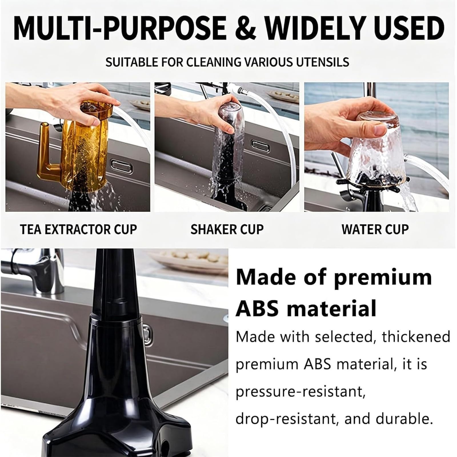 Lavavasos portátil para licuadora, automático con boquilla de alta presión y múltiples orificios, con manguera de 60 cm, ideal para el hogar, bares, restaurantes y cocinas
