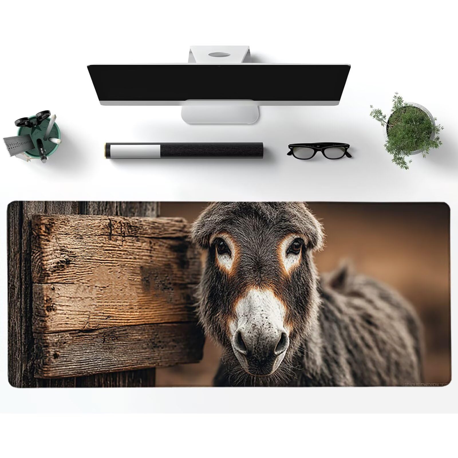 Tappetino Mouse XXL Asino, Animale Gaming Tappetino Scrivania 1200x600x3mm, Mousepad Grande con Base in Gomma Antiscivolo, Sottomano Scrivania con Bordi Cuciti, Ufficio Accessori Gaming, per PC W-5825