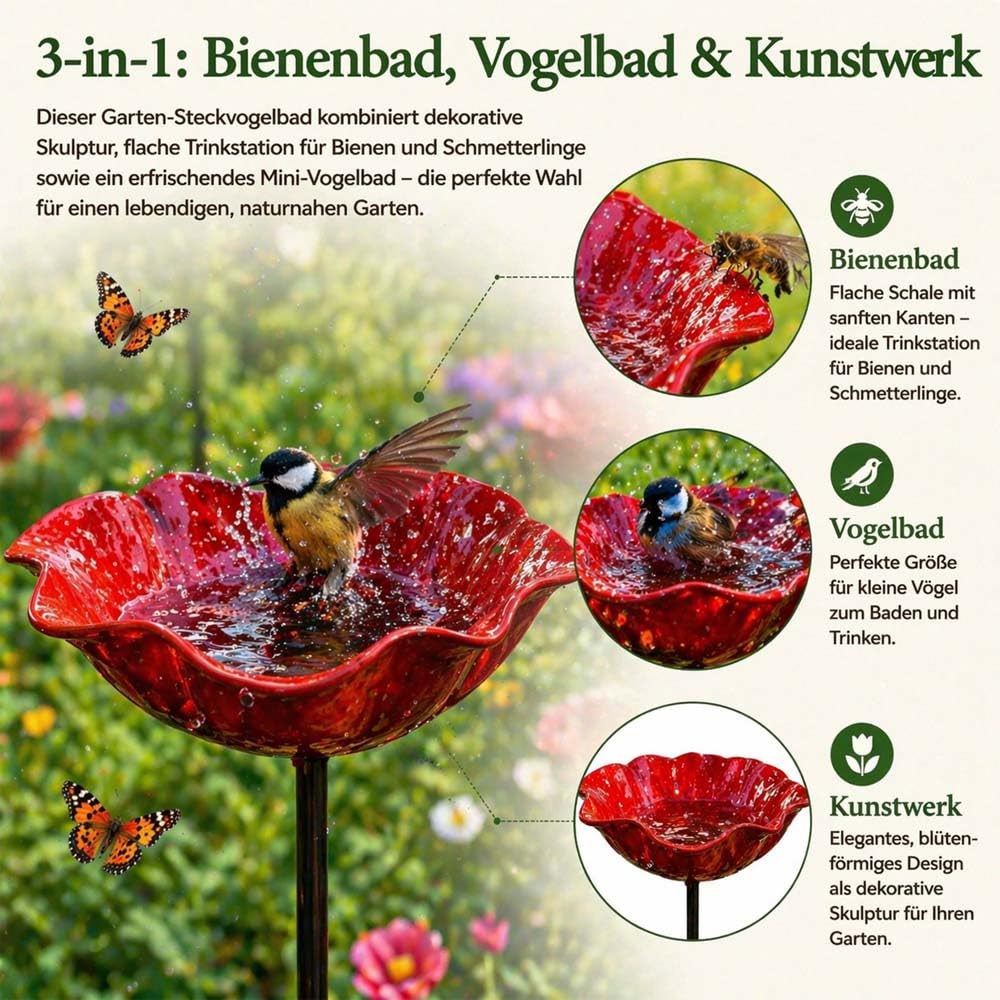 Handgefertigter Metall-Gartenstecker Mit Blume und Vogel,Blumenstecker VogelträNke Garten,Blumen Gartenstecker füR VöGel,Bienens SchmetterlingsträNke (Grün,2)