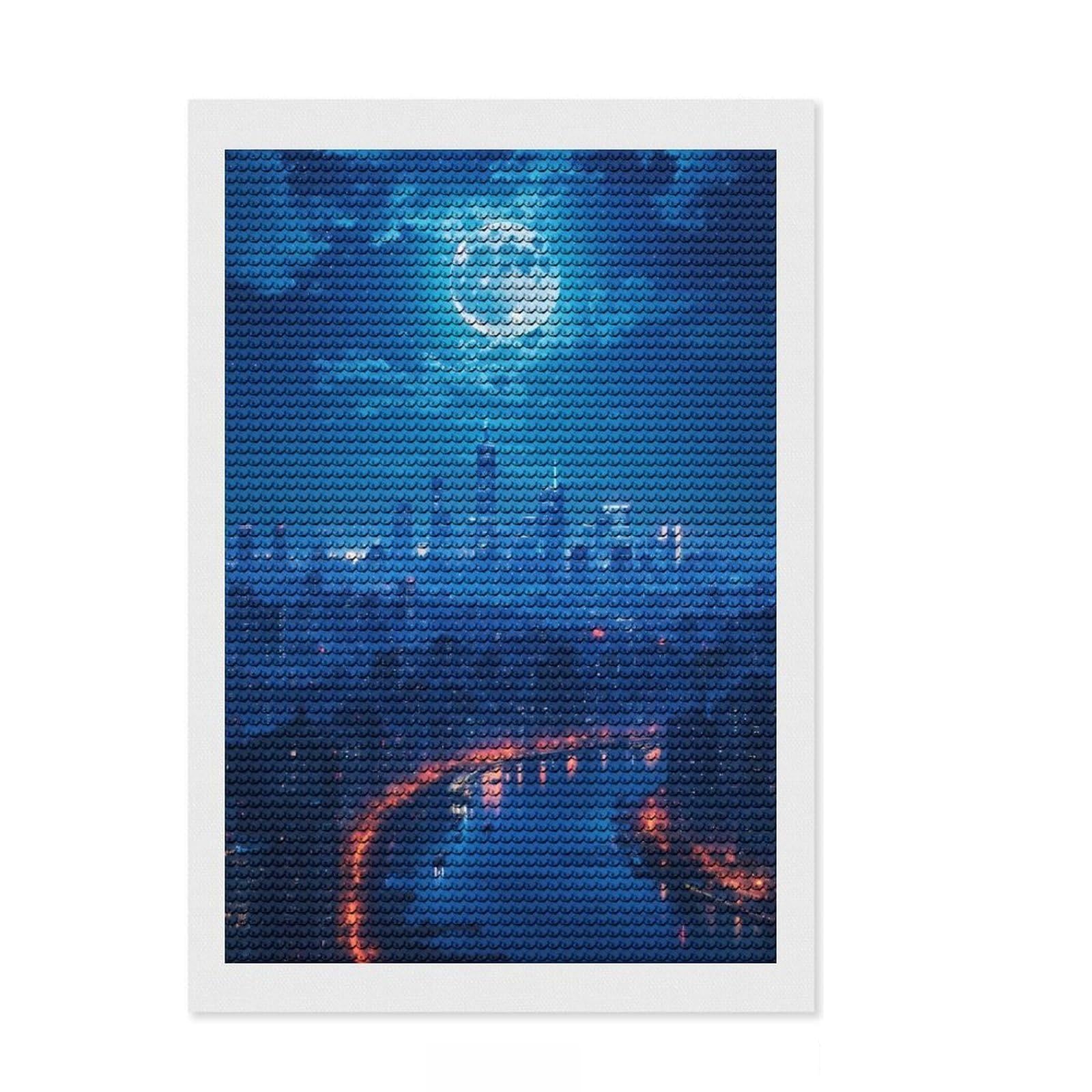 Junmoney Lunar Metropolis Diamond Painting Set 8"x12", Easy to Enjoy, Easy Handmade Project, Boho Decor, Birthday Gift, Stress Relief Craft