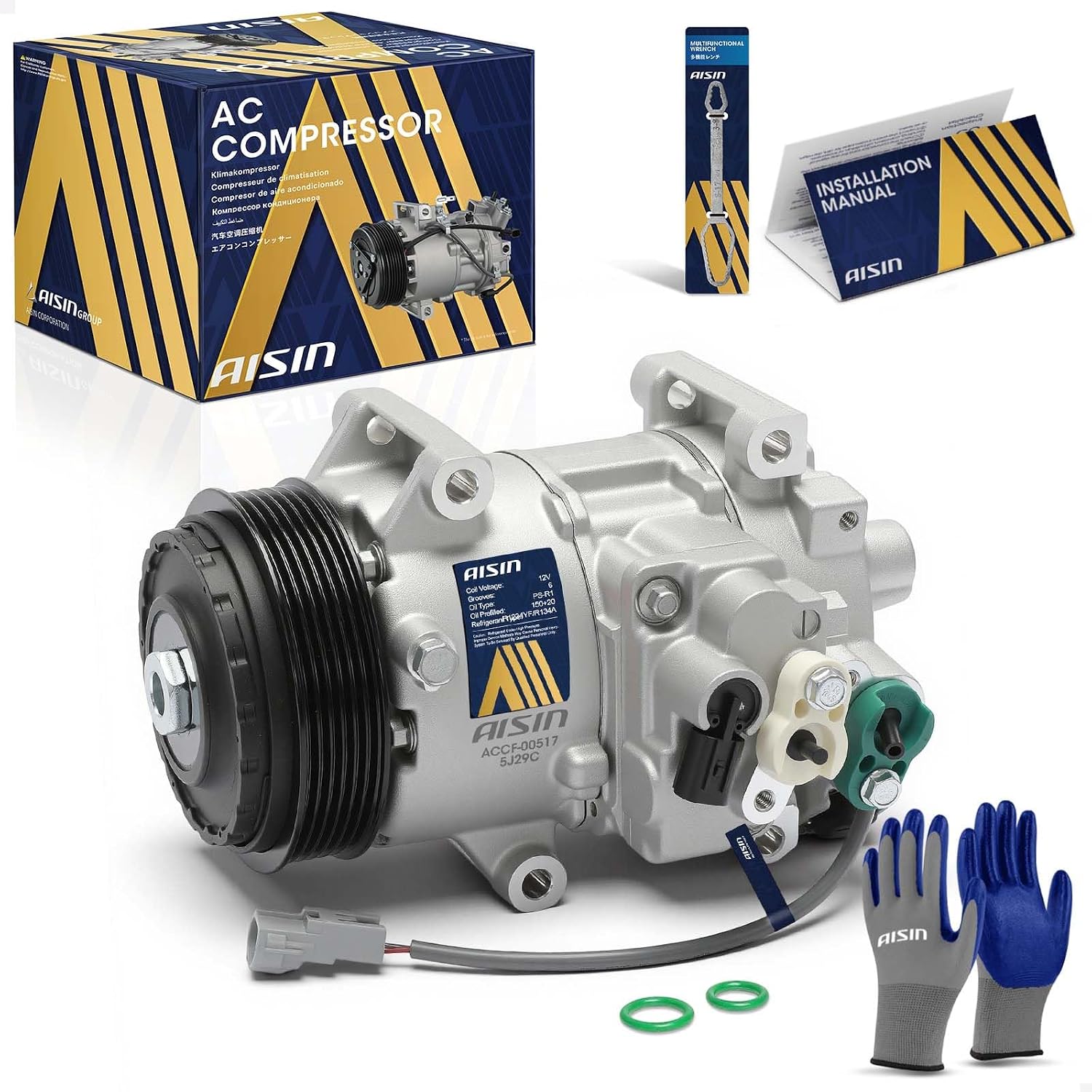 AISIN AC Compressor ACCF-00517 for Subaru Outback/Legacy 2.5L (2013–2019) with 6-Groove Pulley and Clutch