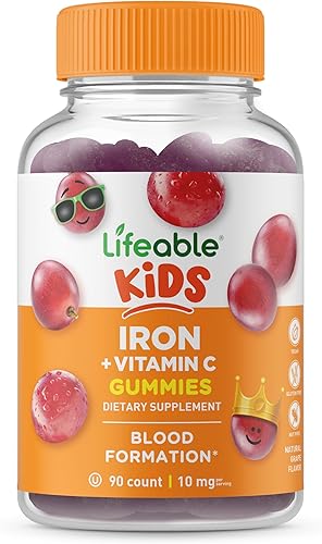 Hierro viable para niños - con vitamina C - 10 mg - Suplemento gomoso de sabor natural de gran sabor, sin gluten, vegetariano, sin OMG, masticable,