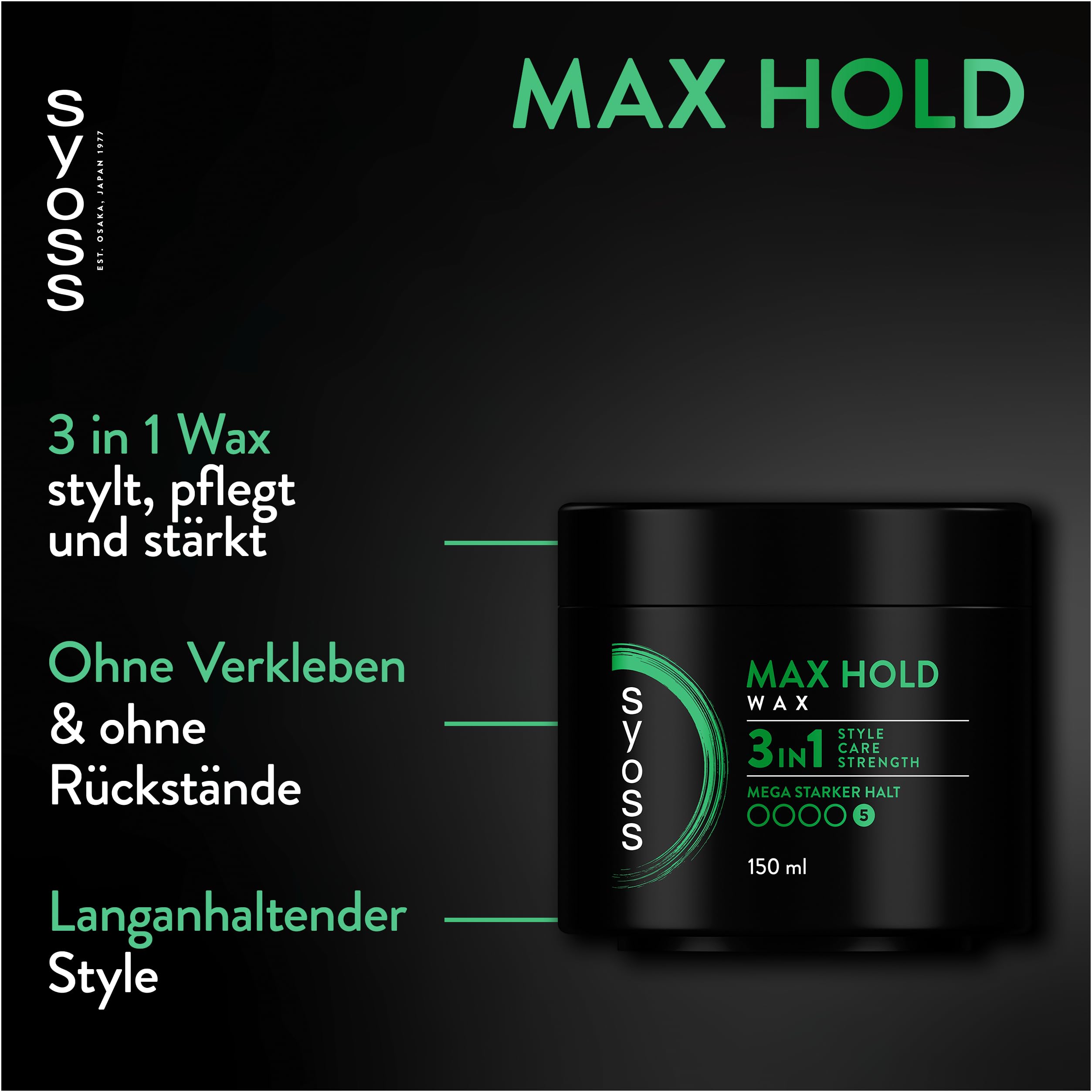 Syoss Wax Max Hold, Haarwachs für langanhaltende Salon-Styles zu Hause, starke Kontrolle und mittlerer Glanz für gepflegtes Haarstyling, parfümiert, 900 ml (6 x 150 ml)