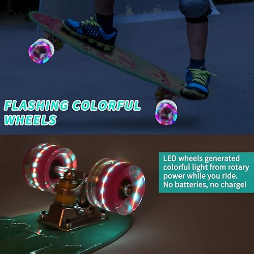 Miniatura 51 de Patinetas, 22" Patineta Completa, Mini Cruiser Skateboard para Niños Niñas Adolescentes Principiantes con Coloridas Ruedas Intermitentes Herramienta