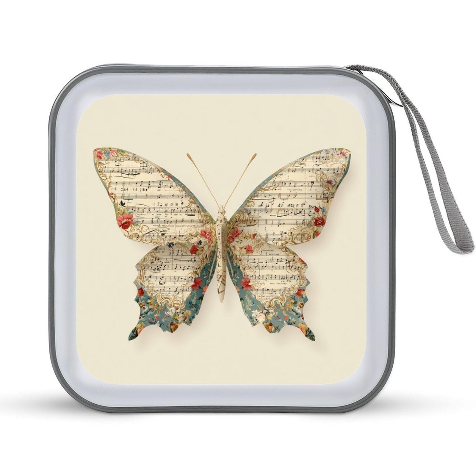 Jubonexis Butterfly with Small Floral Music Pattern CD Case DVD Storage Case Portable for Car Home Travel