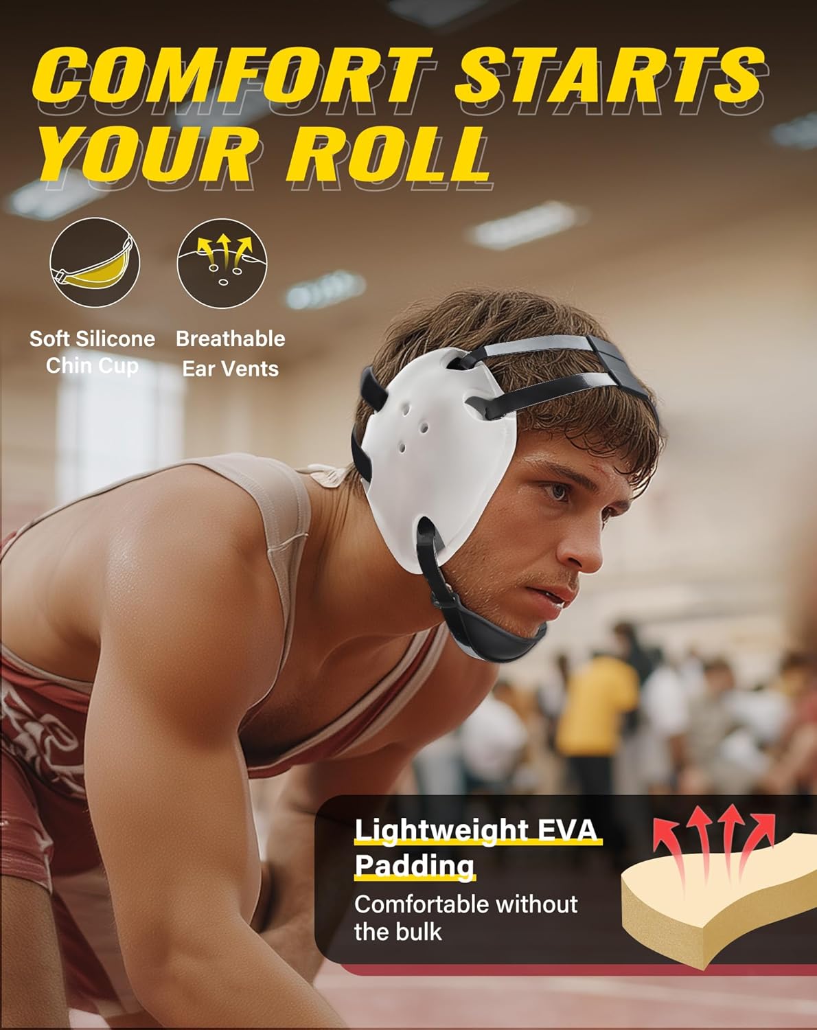 Wrestling Headgear, Youth Wrestling Head Gear with Chin Cup, Sorf Ear Guard for MMA, Jiu-Jitsu (for Users Age 10+) - Image 4