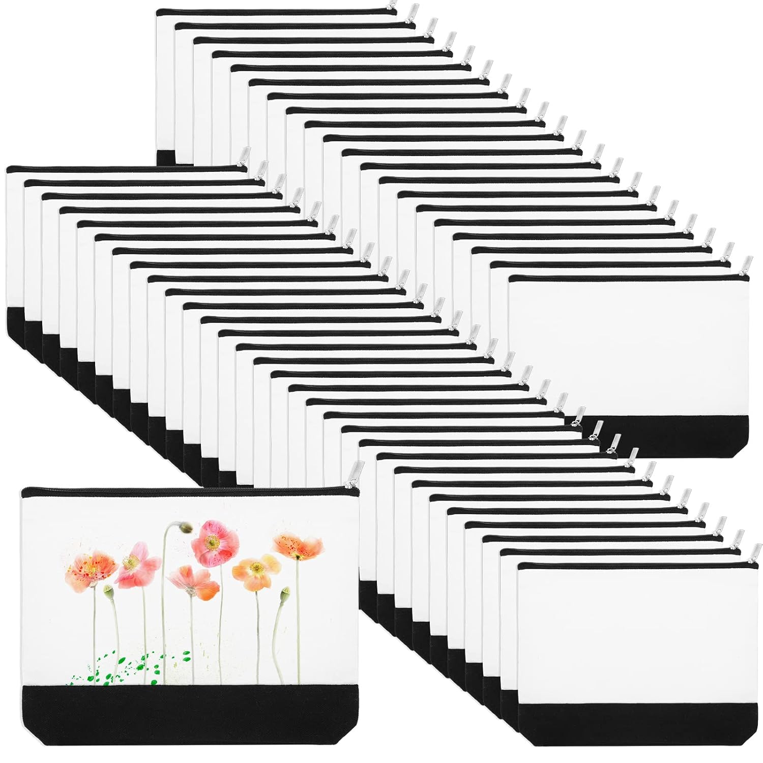 Inbagi 50 Pcs Sublimation Blank Canvas Makeup Bags Bulk DIY Blank Heat Transfer Cosmetic Makeup Bags, DIY Craft Canvas Travel Pouch with Zipper for Women, Nurse, Teachers, Students