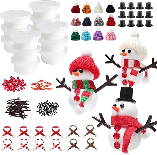 Miniatura 9 de Cosweet Paquete de 6 Kits de Manualidades Navideñas de Muñeco de Nieve para Niños - Kit de Construcción de Muñeco de Nieve con Arcilla de Secado
