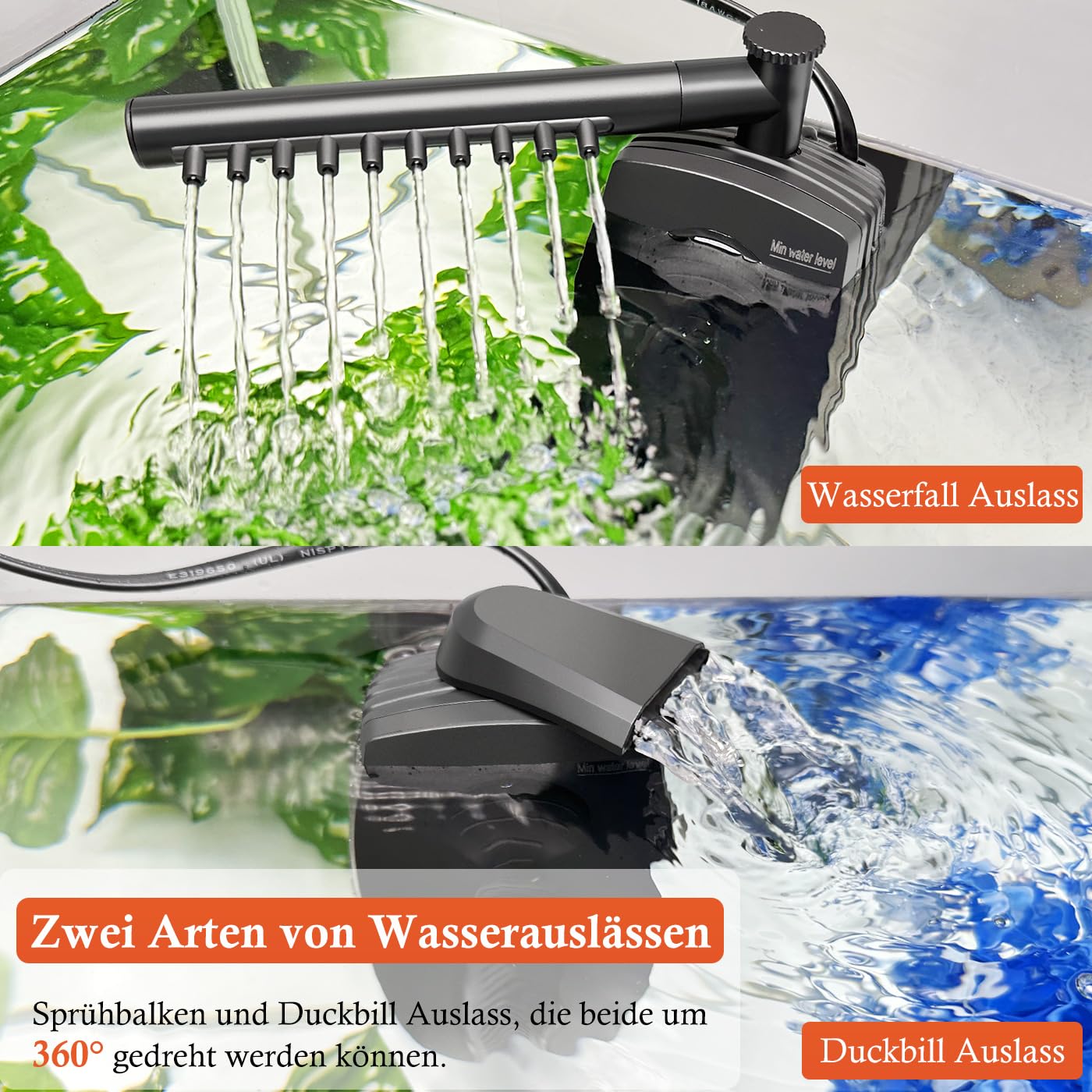 FEDOUR Filtr akwariowy 600 LPH z U-V, regulowany filtr wewnętrzny do akwarium, 8 W, podwodny cichy filtr zbiornika na ryby do zbiorników 30-180 l, z biochemiczną bawełną, bawełną z węglem aktywnym