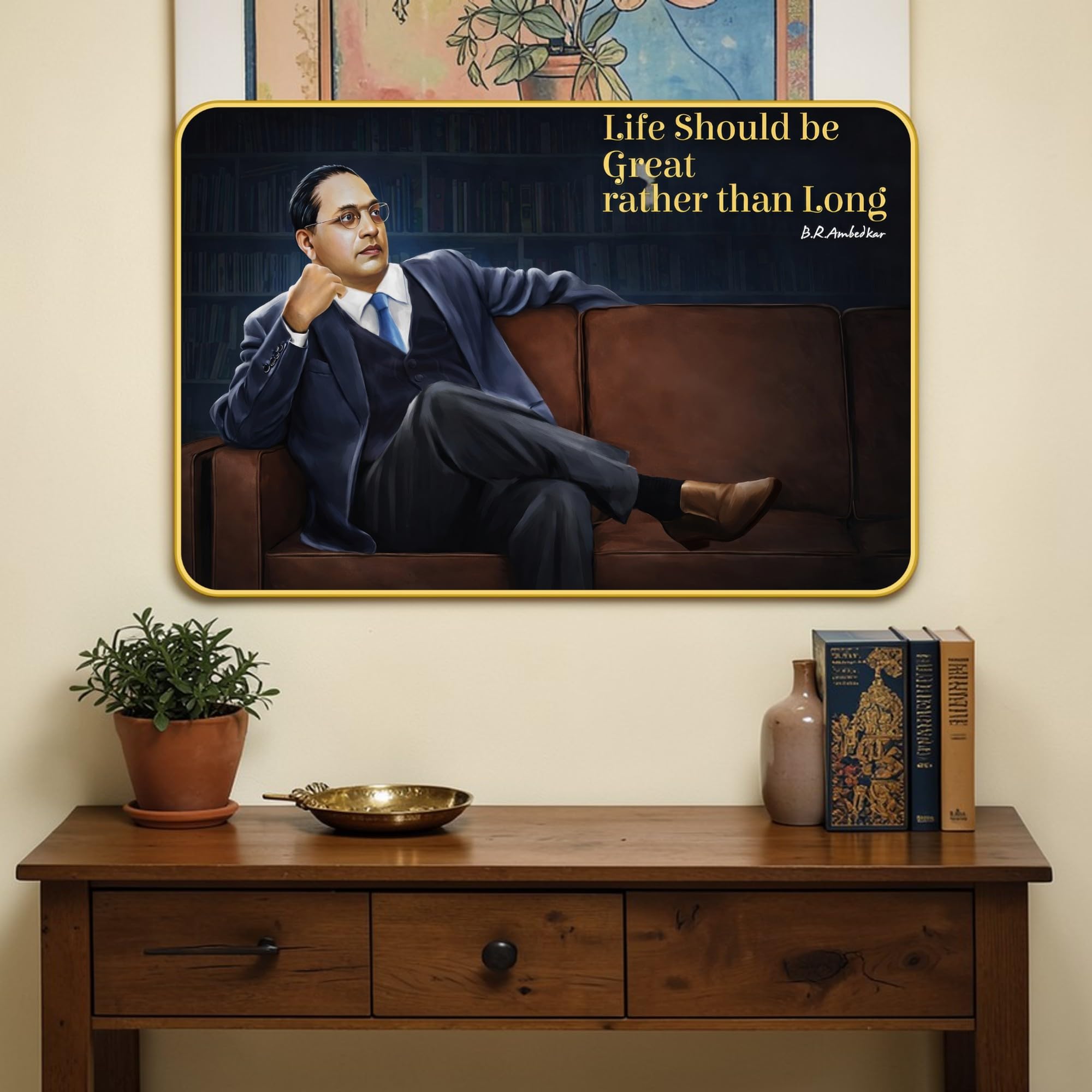 Masstone Dr Babasaheb Ambedkar Wall Painting with Golden Frame | Sparkle Laminated Inspirational Wall Art | 12x18 Inch-image-24