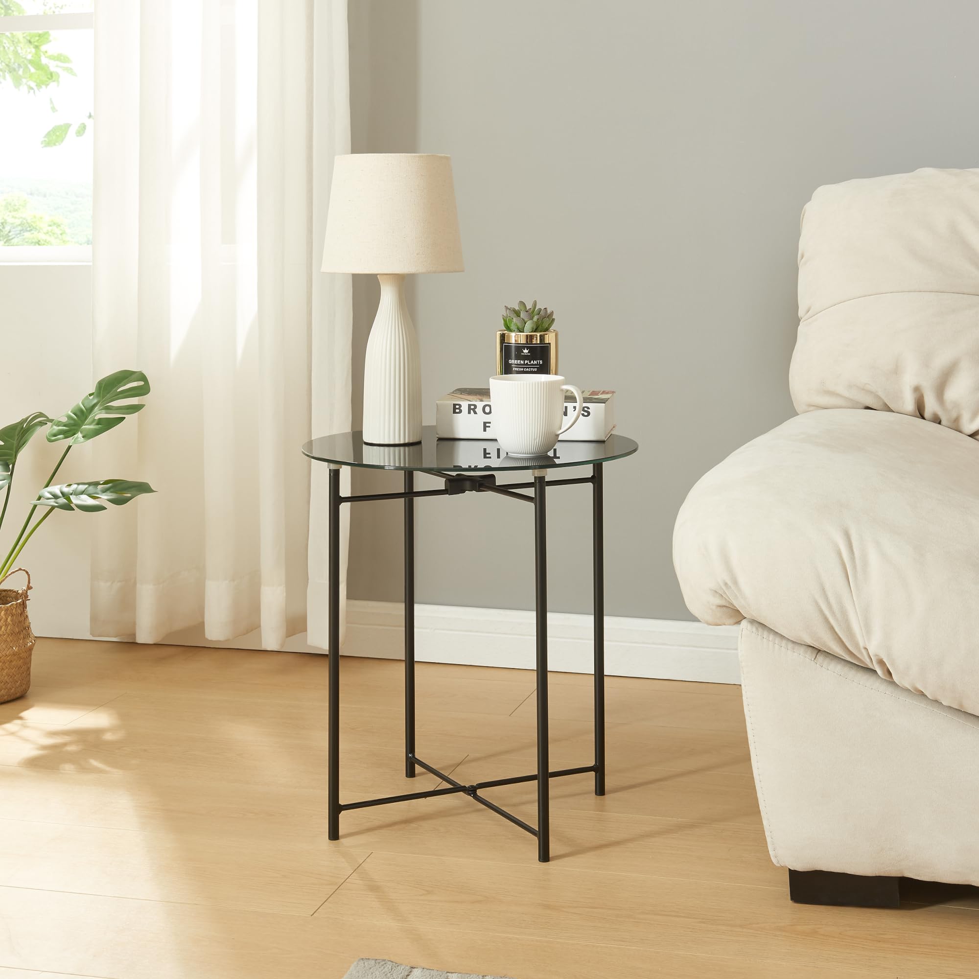 Table D'Appoint Rond En.casa - Plateau Effet Chêne 38 Cm - Pour Salon Et Chambre
