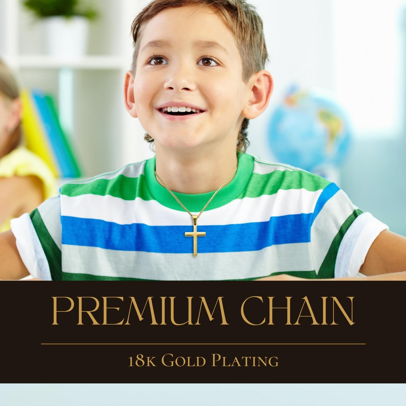 HALUKAKAH Collar de Cruz de Plata de Ley 925 para Niños y Adolescentes - Pequeño Colgante de Cruz Chapado en Oro de 18k/Platino con Cadena - Completo con Tarjeta de Mensaje Bíblico y Caja de Regalo