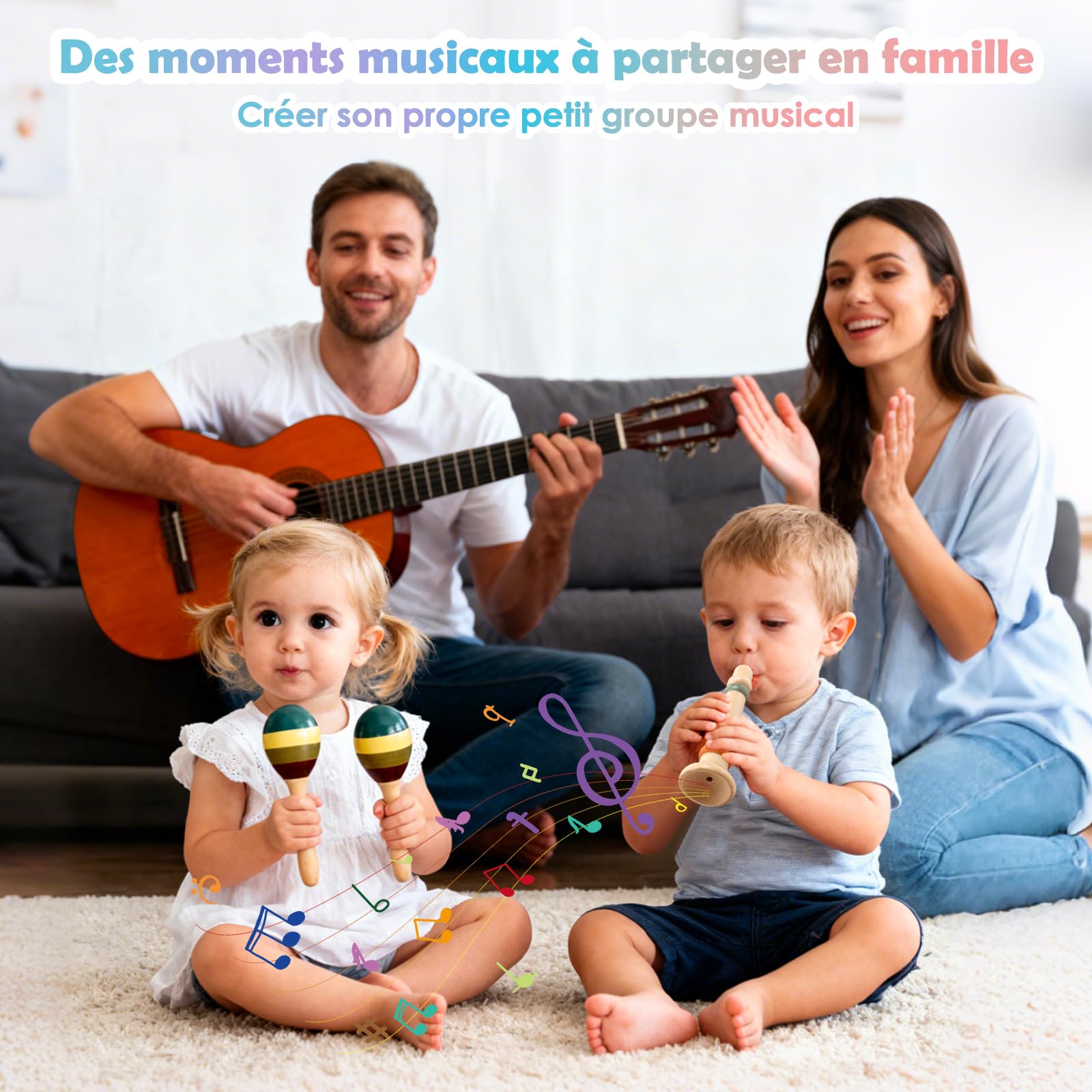 Instruments de Musique Montessori en Bois pour Enfants, 12 pièces dès 3 Ans | À taper, secouer, gratter et souffler pour explorer différentes sonorités, le rythme et plusieurs façons de jouer