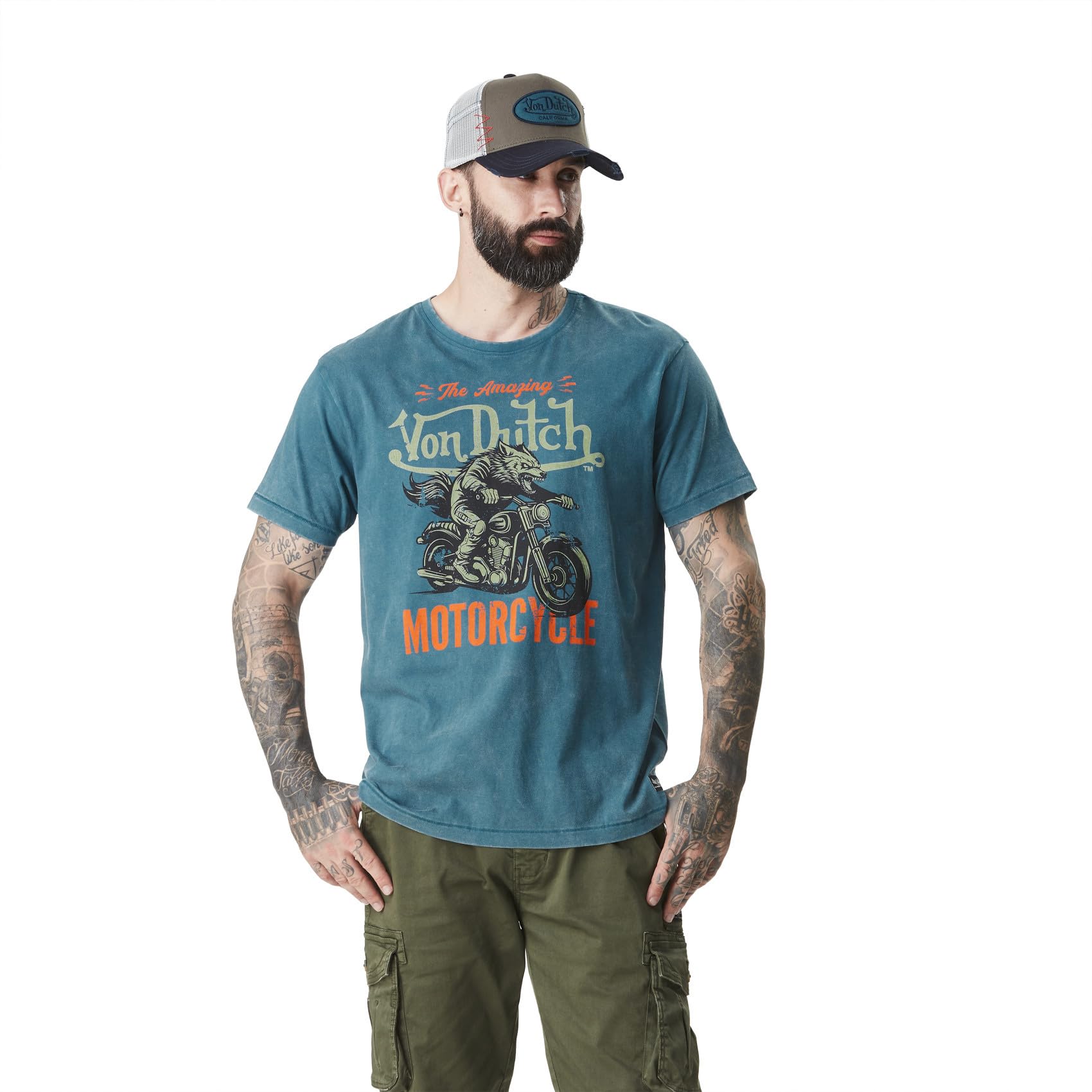 Tee Shirt Homme 100% Coton, T-Shirt Homme Wolfy, Col Rond & Regular fit, Bleu Taille XXL