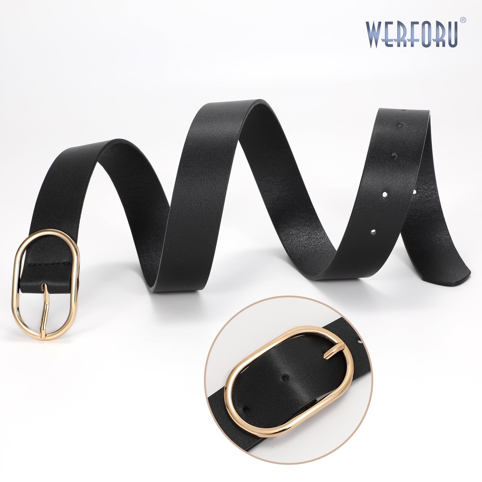 WERFORU Lot de 3 Ceintures en Cuir pour Femmes Ceinture Femme à la Mode avec Boucle Dorée pour Jeans, Pantalons et Robe,Noir/Marron/Café