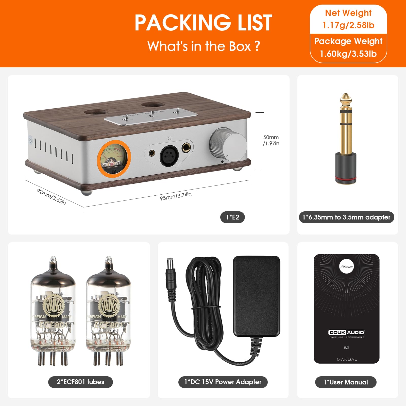 Douk E2 - Amplificatore per cuffie con XLR/4,4 mm/6,35 mm/RCA uscite, preamplificatore stereo HiFi con misuratore VU per cuffie, amplificatore domestico, altoparlante attivo