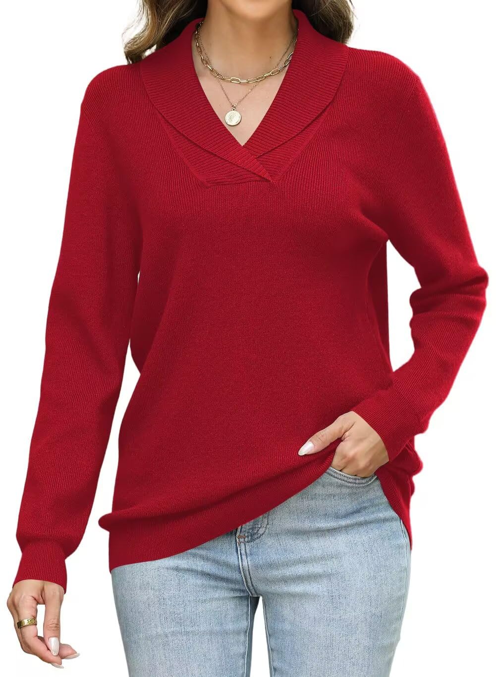 JOCAFIYE Sweater for Women 2026 Long Sleeve V Neck Casual Knit Pullover