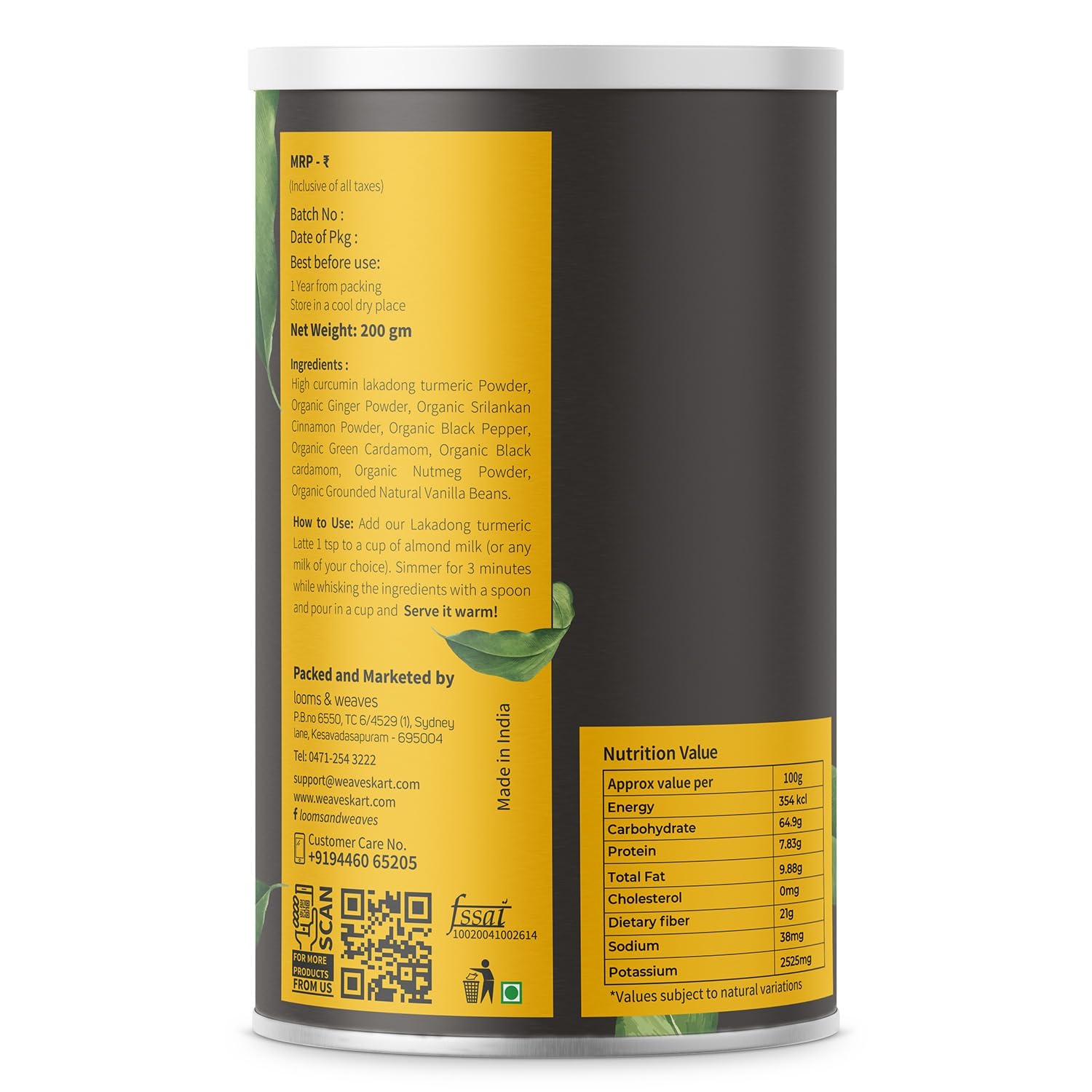 looms & weaves - Lakadong Turmeric Latte Powder - 200gm — Amazon image 3