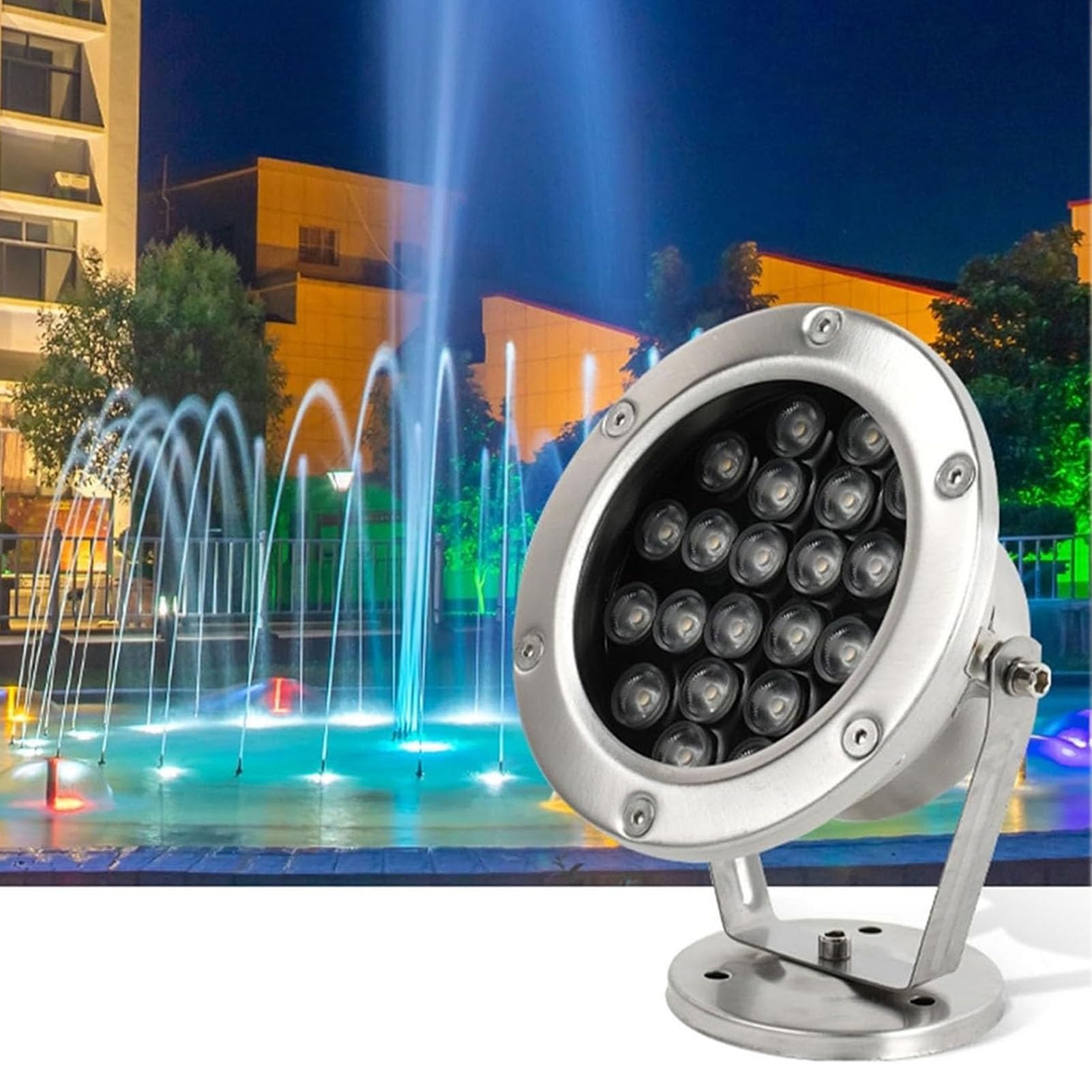 Zatapialne zewnętrzne oświetlenie basenu LED, reflektor ze stali nierdzewnej wodoodporny IP68 12 V, regulowane oświetlenie krajobrazowe RGB, do basenu i ogrodu (zielony, 18 W)