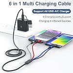 6 in 1 Multi Charging Cable 2Pack-6FT Multi USB Cable 3A Multi Charger Cable Braided Multiple Phone Charger Cable Universal USB A/C Charging Cord with 2*IP/Type C/Micro USB Port for Cell Phone/Tablets