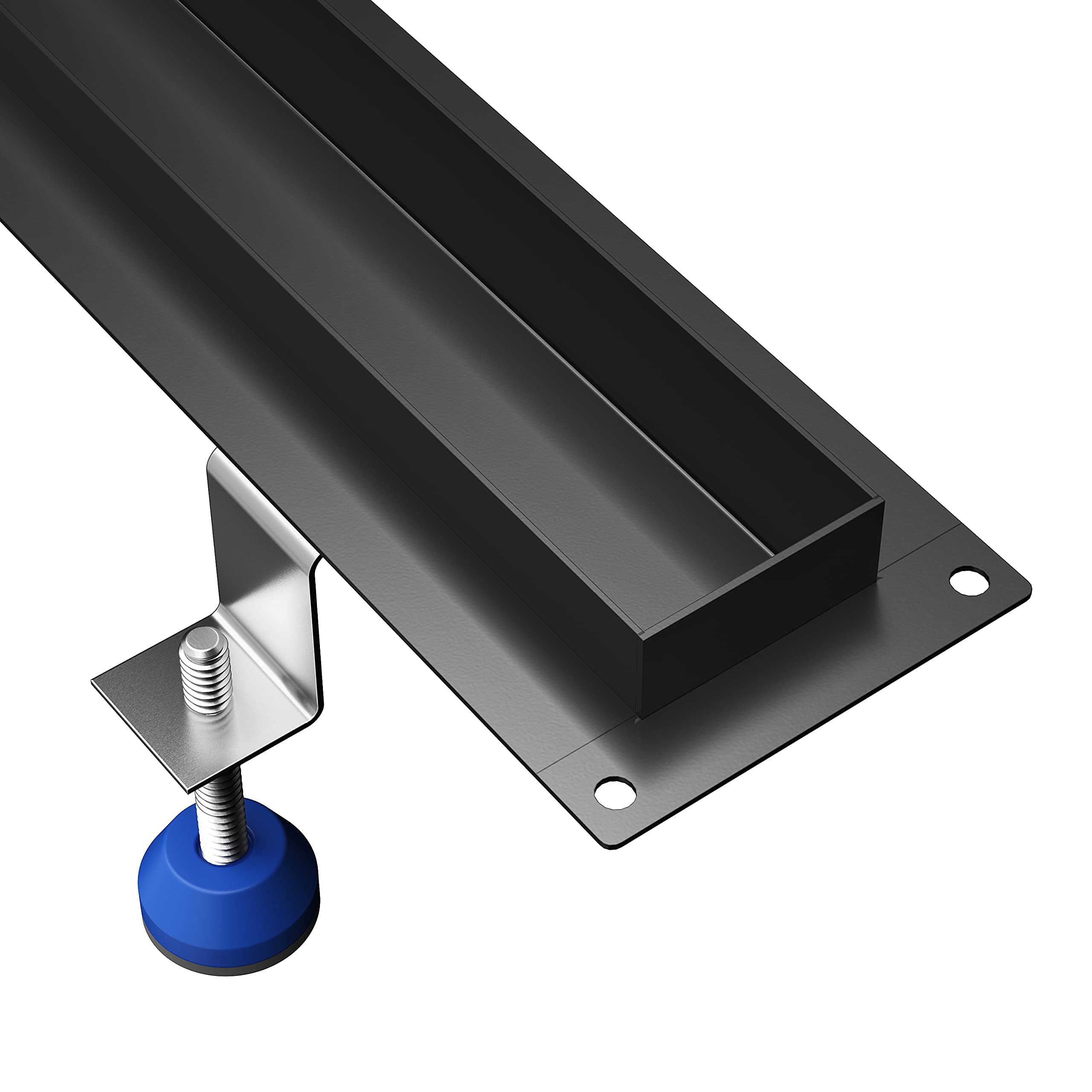 SET completo - Canalina Doccia 120 cm AQUABAD® Slim nero opaco in acciaio inox, incluso il setaccio per capelli, Advantix l'uscita orizzontale, la copertura "BORD" e il set di base