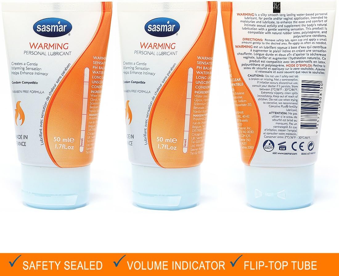 SASMAR Warming Water Based Personal Lubricant, 1.7 Ounce