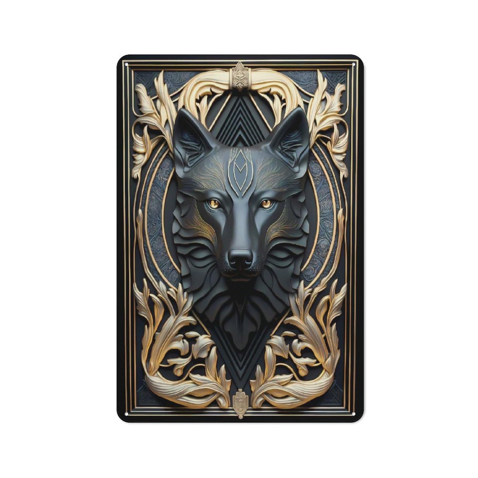 Junmoney Style-10 Elegant Black Golden Wolf Nostalgic Metal Wall Decor 30X20cm, Vintage Tin Sign For Living Room, Hallway, Kitchen Or Cafe