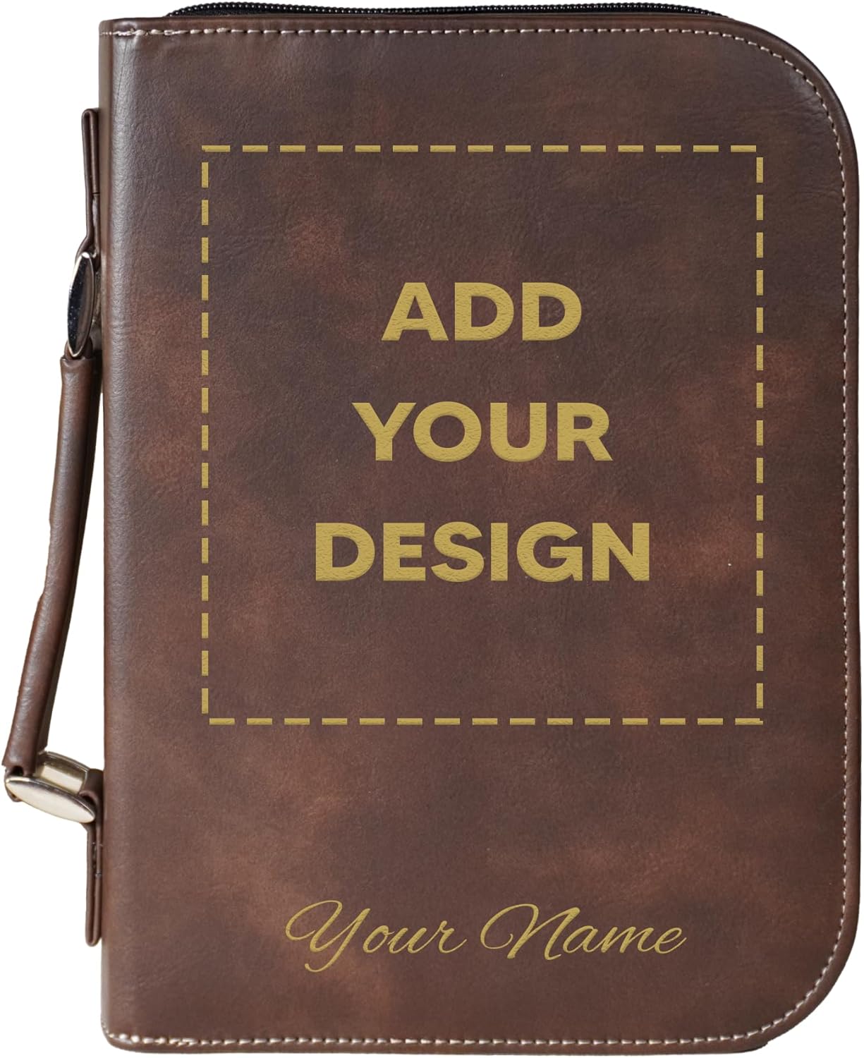 Personalized Bible Cover – Vegan Leather Scripture Case with Cross & Flag – Zippered Journal Holder with Handle, Fits Large Bibles, Rustic