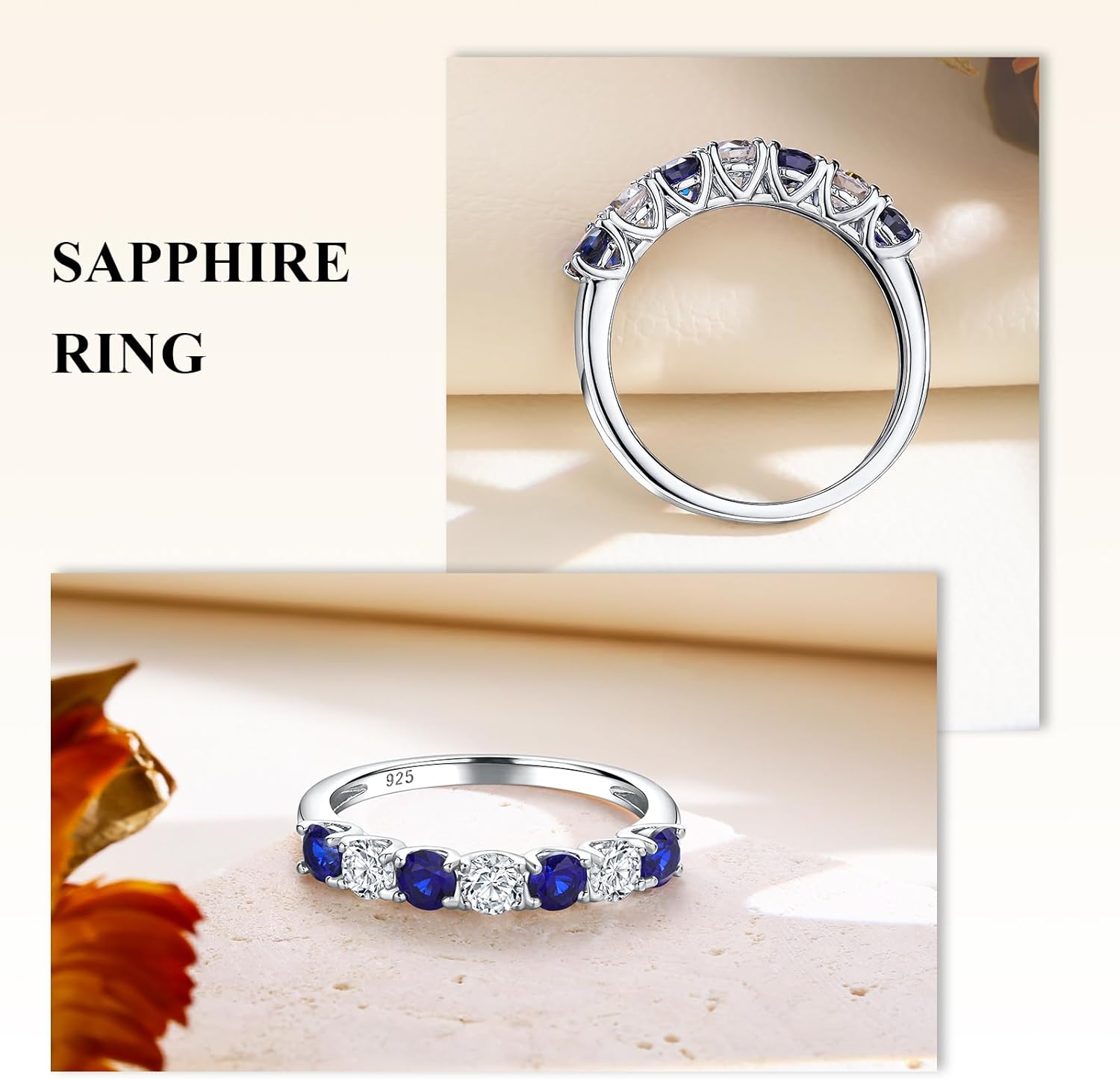 Birthstone Wedding Band Eternity Rings 925 Sterling Silver Rings Stackable Anniversary Engagement Rings Cubic Zirconia Inlaid Created Garnet/Amethyst/Sapphire Ring 7 Stone Ring, Size 6 to 10 - Image 3