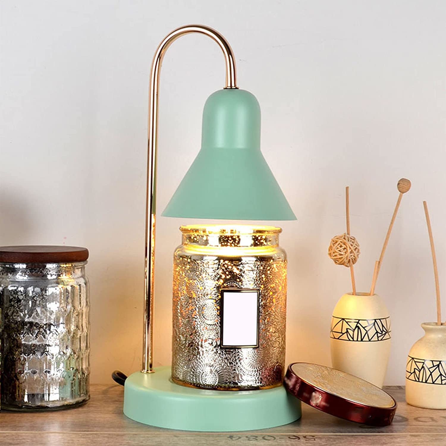 Riscaldatore di candele Scaldacandele per candele profumate Scioglitore di cera Lampada riscaldante con potenza luminosa Corpo in metallo satinato regolabile A per la decorazione domestica Comodino