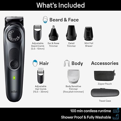 Miniatura 2 de Braun Kit de estilo todo en uno Serie 5 5470, recortadora 8 en 1 para hombres con recortadora de barba, recortadora de cuerpo para paisajismo,