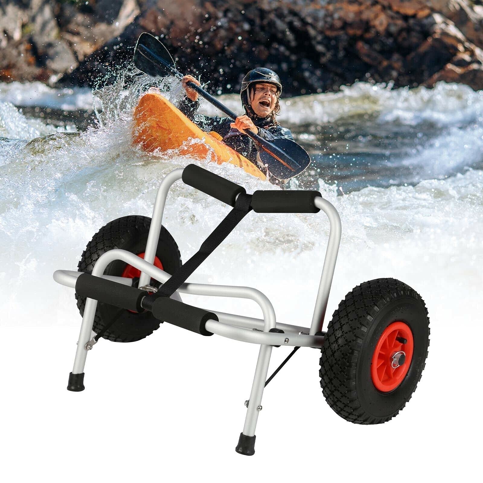 Chariot Pliable Pour Kayak Et Canoë - Aluminium, Charge 100kg - Grandes Roues Pour Sable Et Terrains Difficiles - 6