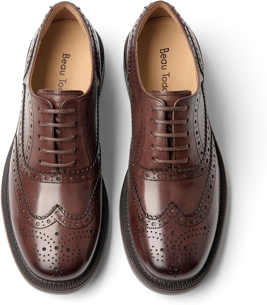 BEAU TODAY Women's Oxford Shoes, Leather Wingtip Brogue Oxfords for Women, Lace Up Saddle Oxfords for Women, Comfortable Casual Business Office Work Shoes, Dress Vintage Oxfords Shoes