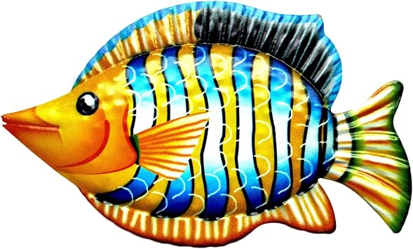 Metal Fish Wall Decor, Metal Wall Decor Art Garden Fence Patio Yard Outdoor Hanging 3D Decorations, Wall Sculpture Hanging Art for Indoor Outdoor, 6.9 x 11.8 Inch