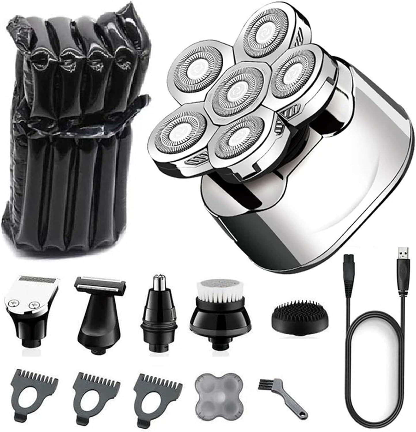 6in1 grooming kits electric shaver facial body electric razor for men hair beard trimmer bald head shaving machine rechargeable(With bubbles)