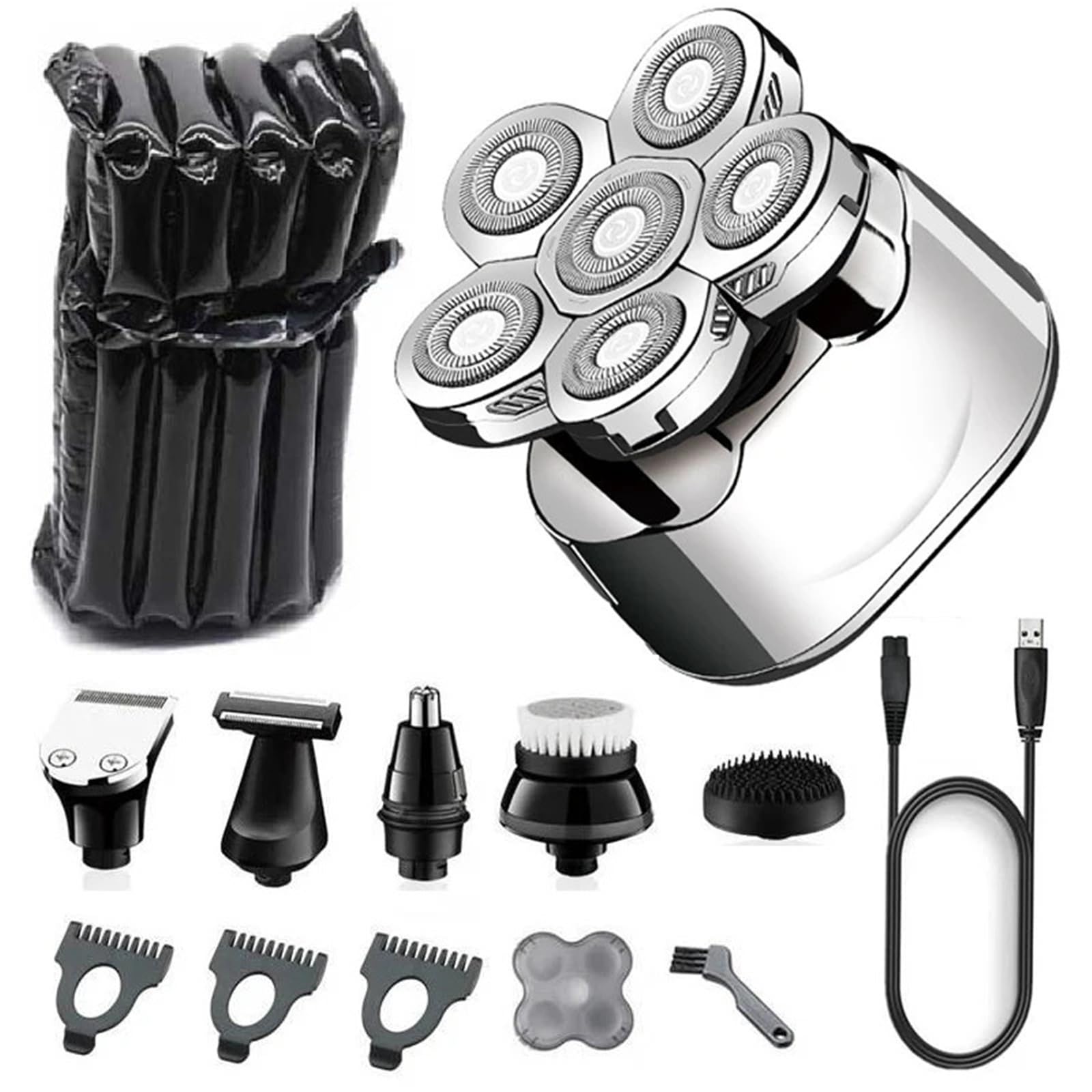 6in1 grooming kits electric shaver facial body electric razor for men hair beard trimmer bald head shaving machine rechargeable(With bubbles)