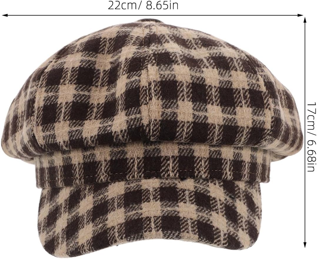 Vintage Plaid Beret Artist Cap Cotton French Beanie Hat Check Pattern Painter Beret for Women Students Retro Casual Wear Coffee