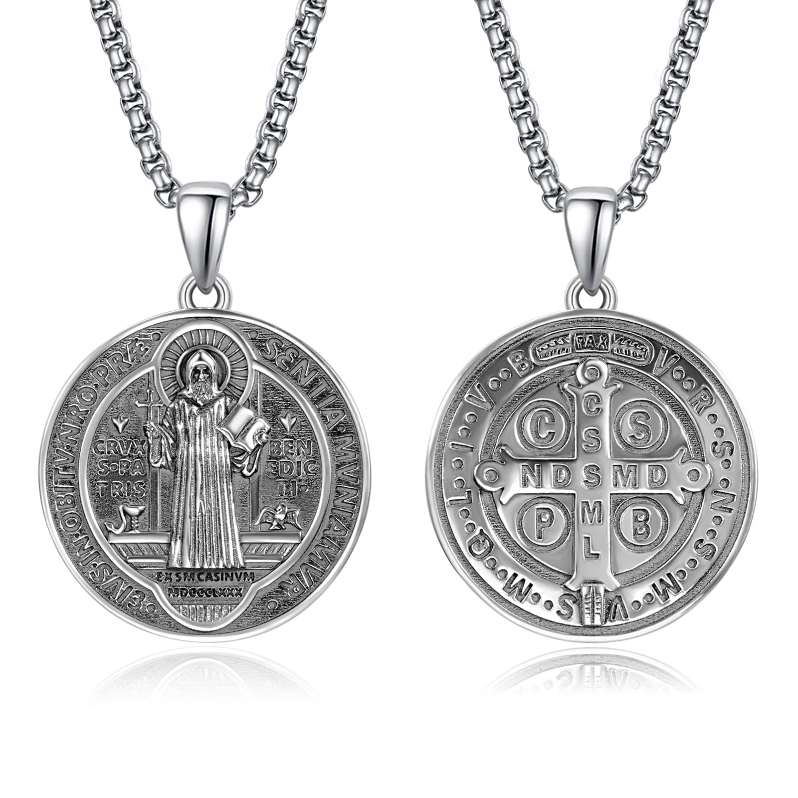 Saint Medals 925 Sterling Silver Protection Necklace Amulet Jewellery Religious Gifts for Men with 2.5mm 22"+2" Rolo Chain