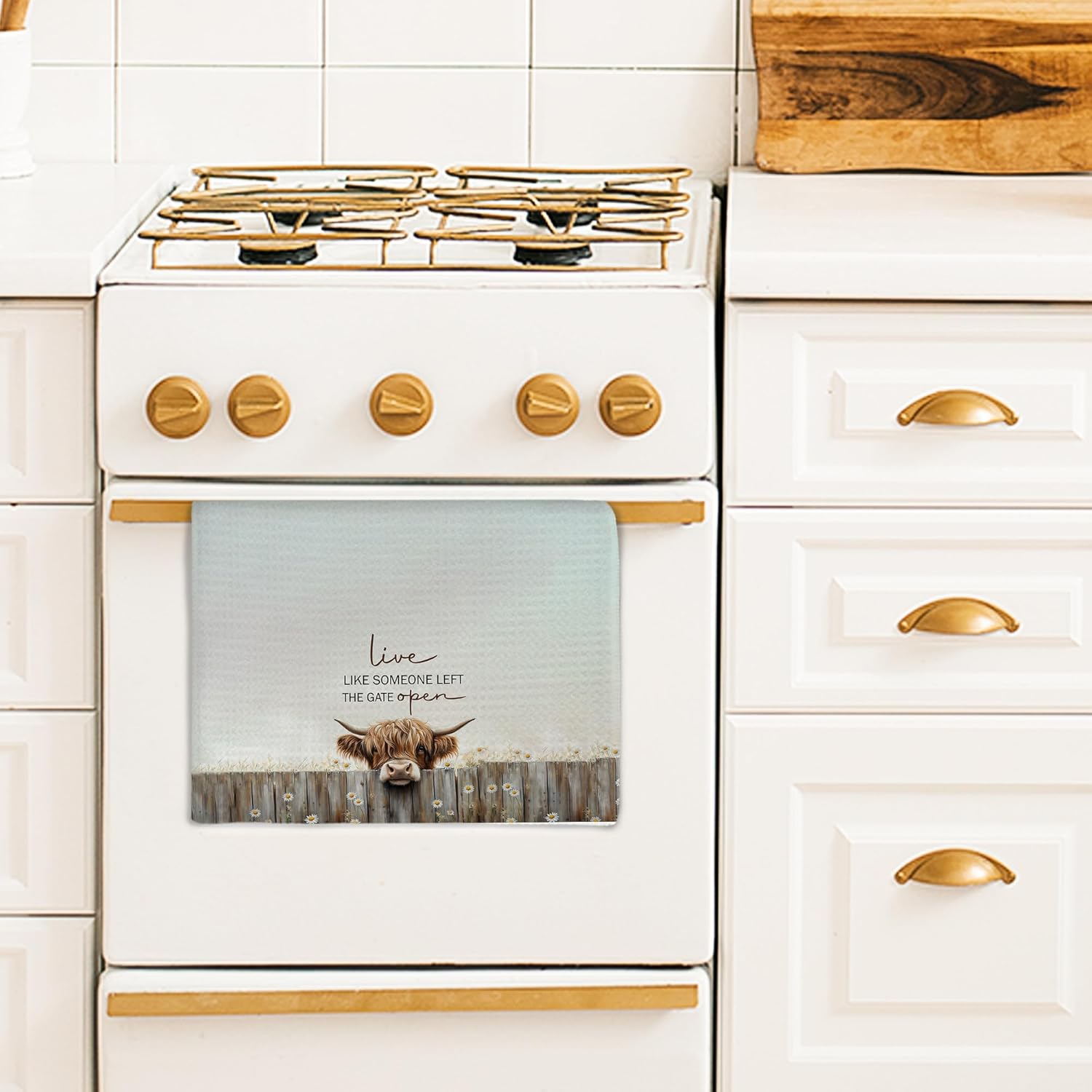 Farmhouse Highland Western Cow Kitchen Towels, Live Like Someone Left The Gate Open Rustic Hand Towels for Bathroom Decor, Cow Lover Gifts Dishcloths Dish Towel for Kitchen 16x24 Inches - Image 3