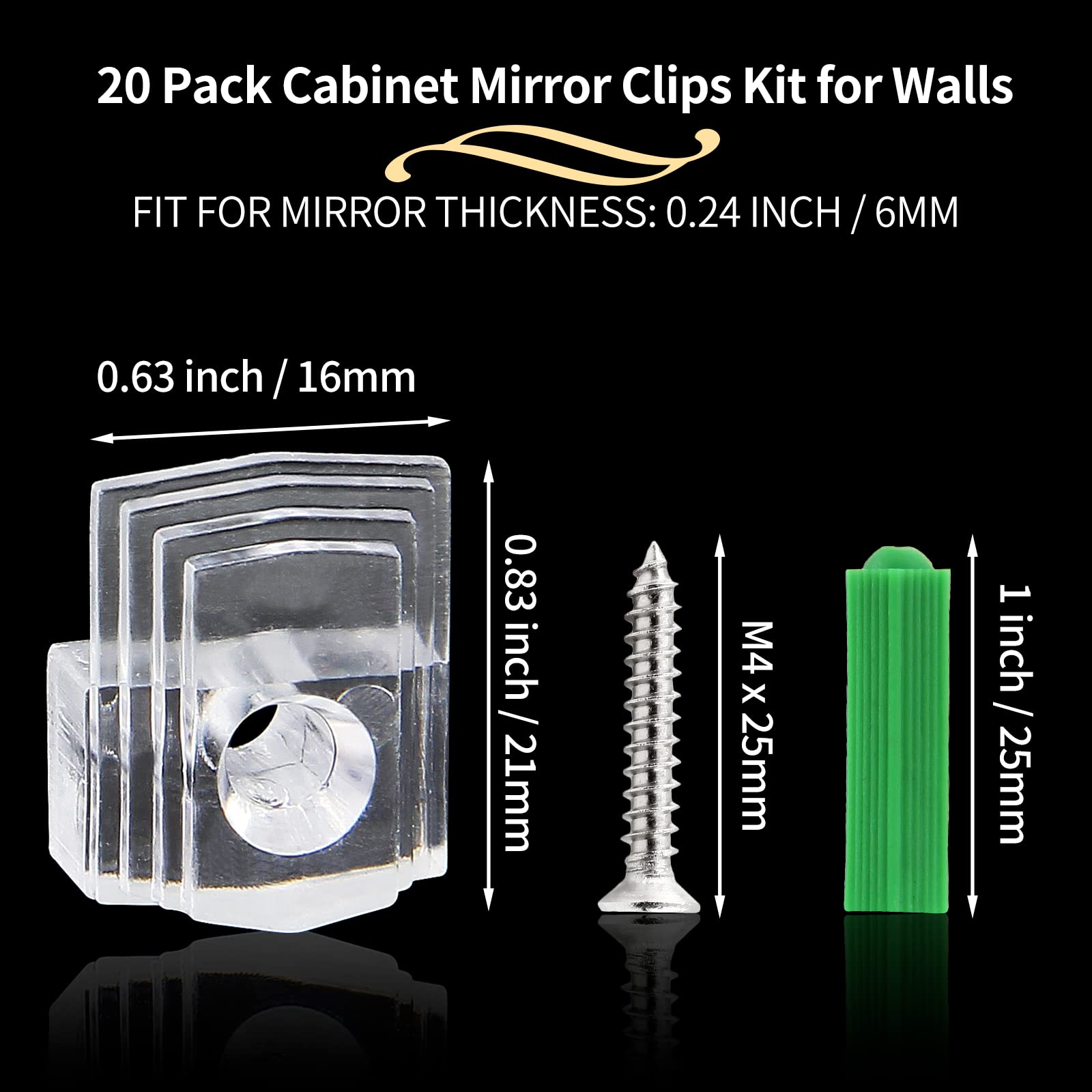 Clips De Support De Miroir Transparents Pour Murs, 20