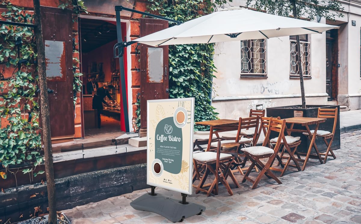 Plakatständer WindPro® ECO | Kundenstopper OUTDOOR in DIN A1 | Plakataufsteller A1 wetterfest in silber | Aufsteller Werbung beidseitig nutzbar für 2 Plakate