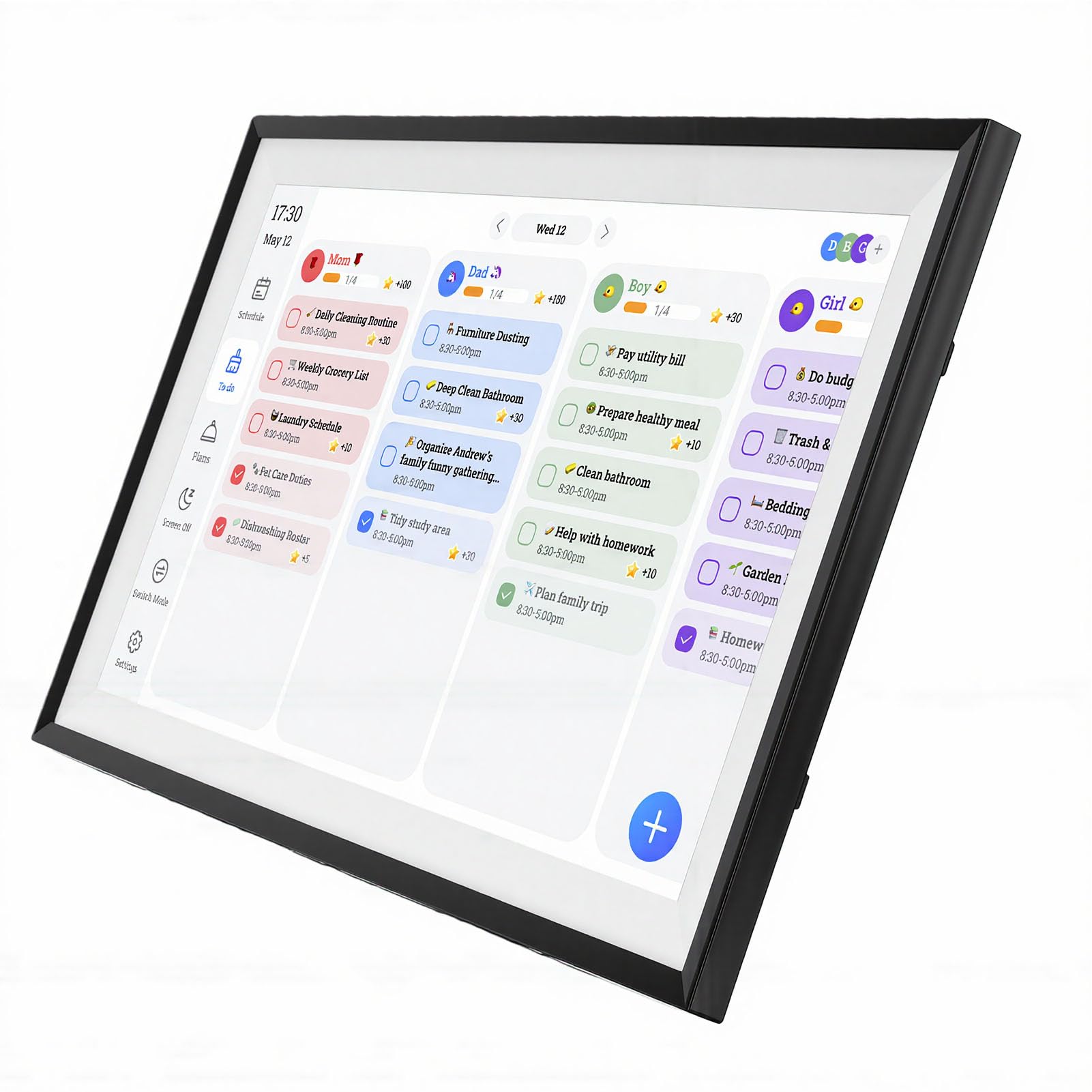 Cuifati Calendario Digital de 15,6 Pulgadas, Tabla de Tareas con Pantalla Táctil Inteligente, Planificador Mensual Semanal Electrónico con Sincronización WiFi para Gestión de Horarios (Enchufe de la