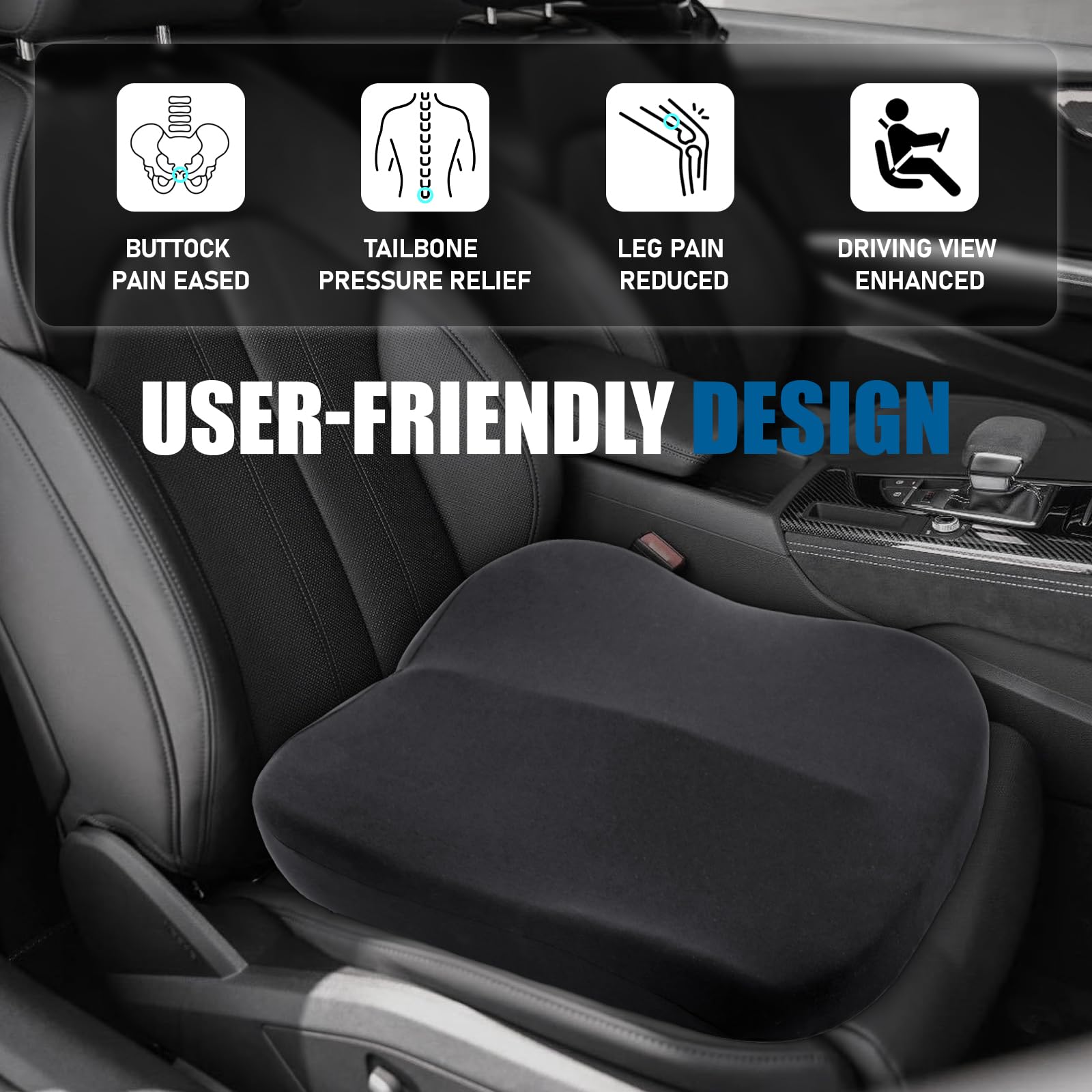 Cuscino per auto in memory foam, ortopedico per alleviare il dolore alla schiena e sciatica, rialzo per il conducente, cuscino antiscivolo per auto, camion, furgoni, sedia da ufficio e sedia a rotelle