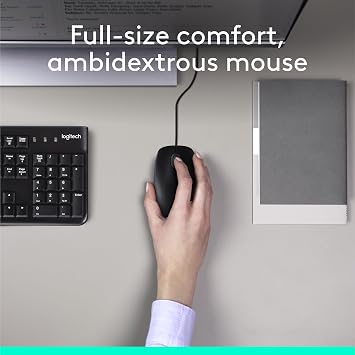 Logitech MK120 Wired Keyboard and Mouse Combo for Windows, Optical Wired Mouse, Full-Size Keyboard, USB Plug-and-Play, Compatible with PC, Laptop - Black