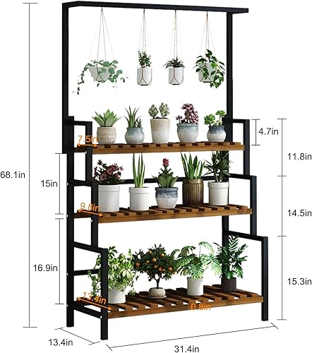 Miniatura 2 de Gdrasuya10 Soporte de 3 niveles para plantas colgantes, estantes de maceta de 68 pulgadas de alto, organizador de macetas, estante de metal para