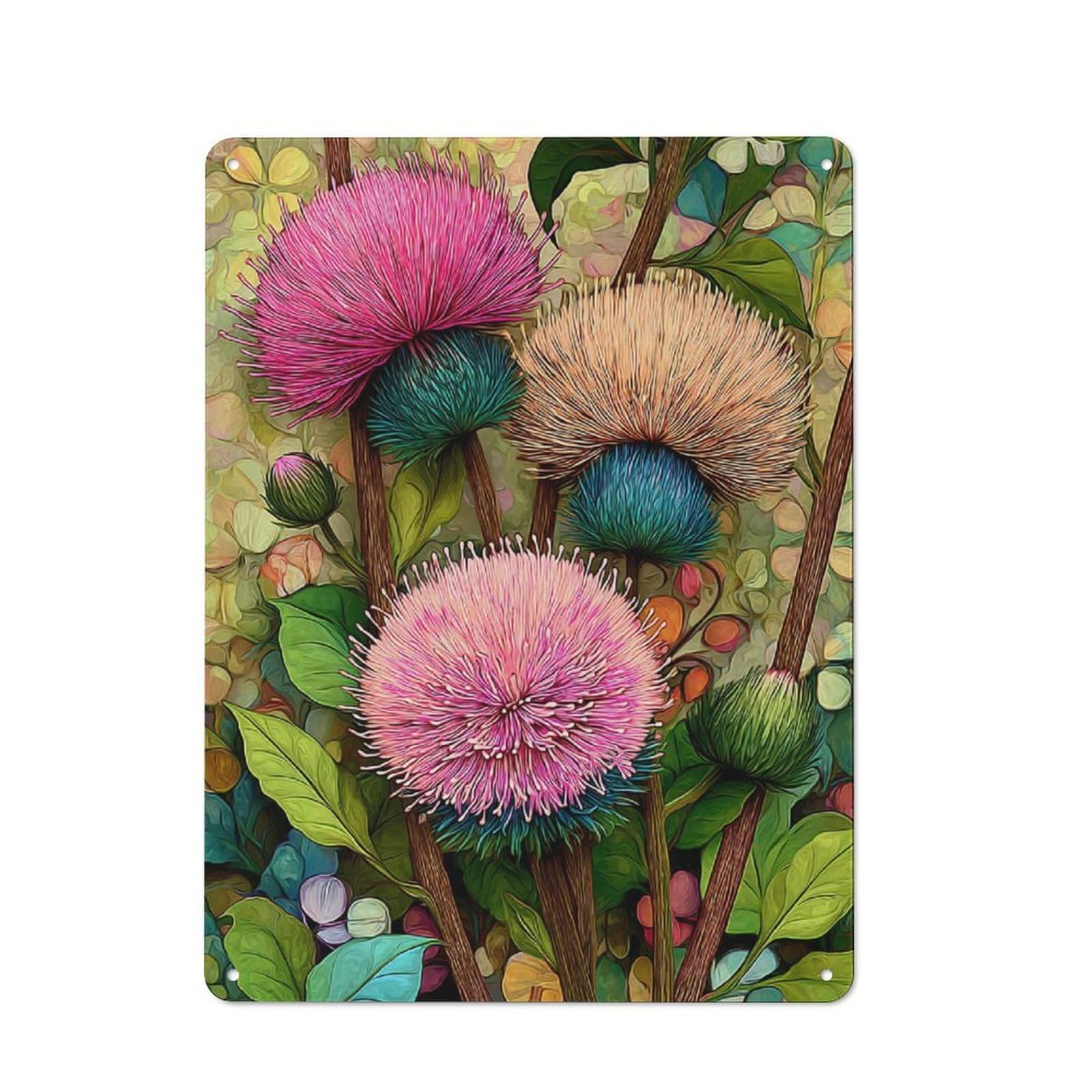 Junmoney Vibrant Floral Artistry -5 Metal Plaque 40X30cm With For Garage Wall, Retro Decor, Housewarming Present For People Styling Garage