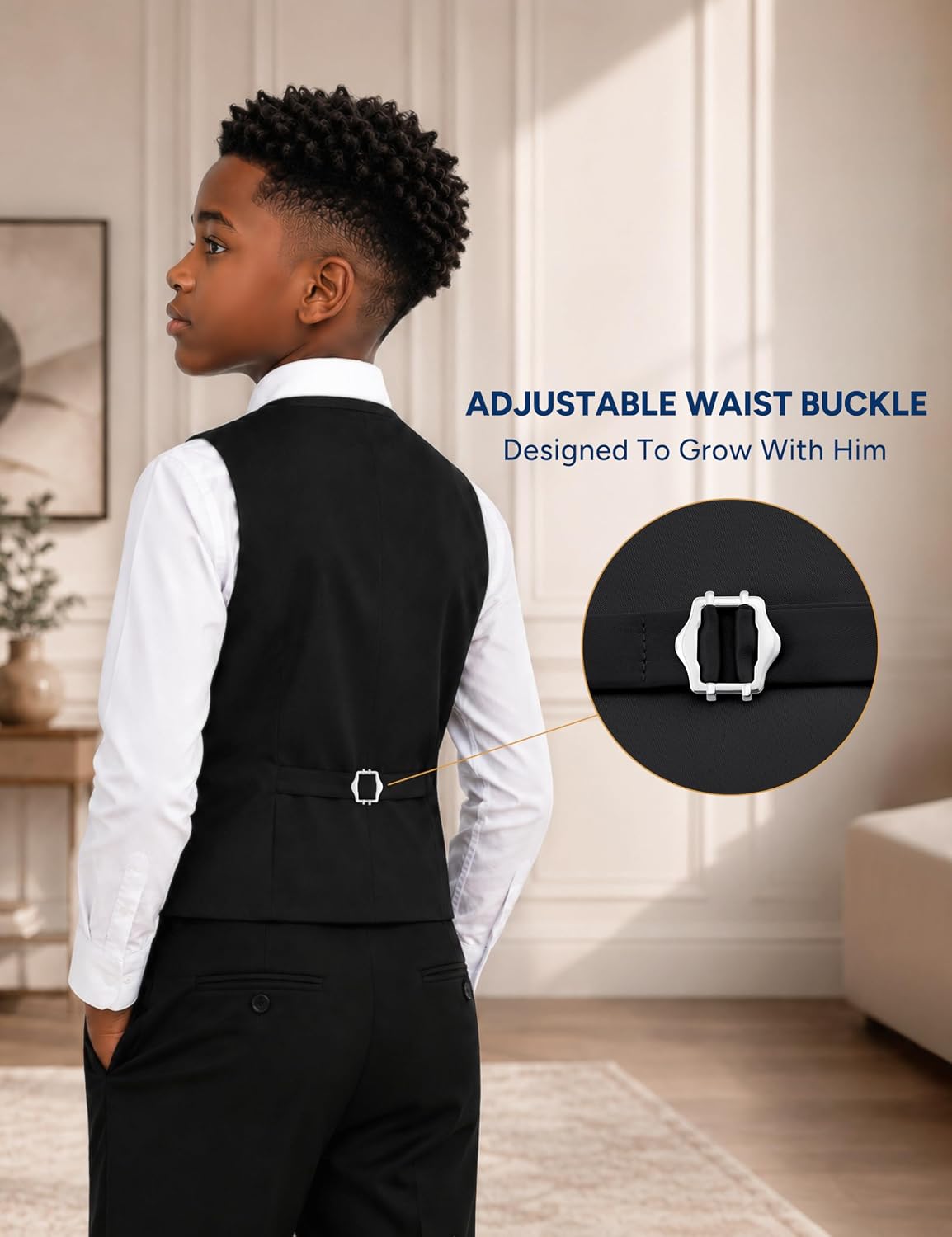 Boy's 4 Button Formal Suit Vest with Pre-Tied Necktie