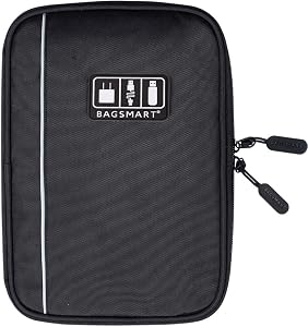 BAGSMART Large Electronics Travel Organizer Case, Tech Accessories Cord Storage Bag for Phone, Power Bank, SD Card, Cables, Black